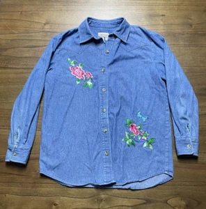Coldwater Creek S Denim Abotonado Bordado Rosas Colibríes Mariposa - Imagen 1 de 8