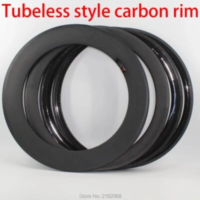 700C 公路自行车轮辋全碳纤维夹钳无内胎 U 形自行车车轮 — 第 1/4 张图片