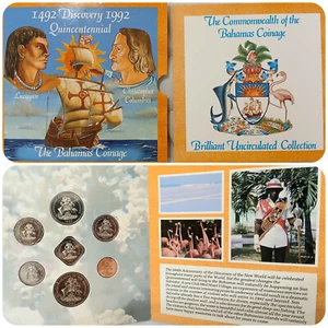 J1 Collectible! BAHAMAS 1992 7Pc UNCIRCULATED SET - GEM P/L - Govt Pkg Cent-$1 - Picture 1 of 5