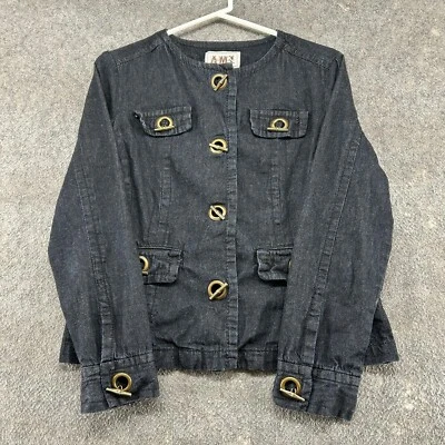 ВИНТАЖНЫЙ AMI куртка женщин M черный грузовой джинсовой ткани металлический переключатель киберпанк темно Y2K - Изображение 1 из 4