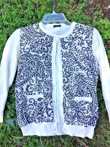 J CREW fast neu schwarz & elfenbein creme PAISLEY leichter PULLOVER Damen Gr. M - Bild 1 von 6
