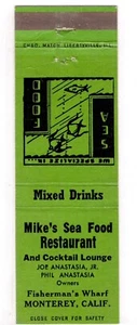 c1950s ~ Mike’s Seafood Restaurant ~ Monterrey California CA ~ Vintage Matchbook Cover - Bild 1 von 3