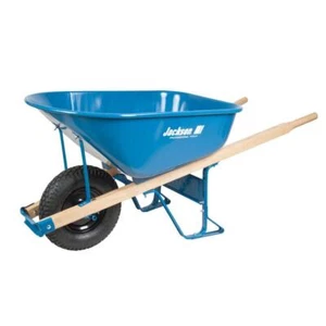 Wheelbarrow Blue Steel Tray 6 cu. ft. Capacity Hardwood Handles Pneumatic Tire - Picture 1 of 8