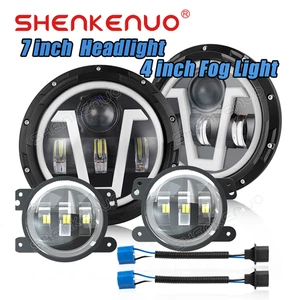 4PCS 7inch LED Headlight & 4'' Fog Light Combo Kit For 2007-2009 Hummer H1 H2 H3 - Picture 1 of 20