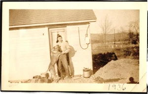 Original 1936 Photo – Man with Dog Beside Farm Building Rural Americana - Picture 1 of 1
