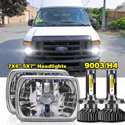 Faro LED de haz alto bajo para Ford E-150 E-250 E-350 Econoline 5x7" 7x6" Foto 1 de 4