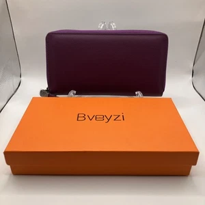Women’s Bveyzi RFID Blocking Wallet Leather Zip Around Phone Clutch - Purple - Picture 1 of 12
