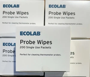 1000 (5 Packs of 200) Ecolab Probe Wipes Single Use Packets Model 40807-02-11 - Picture 1 of 2