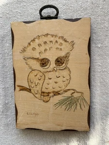 Placa pequeña de madera grabada básica rudimentaria Búho elemental firmada CORMAC 6" X 3,5" - Imagen 1 de 3