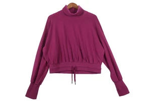 Sweaty Betty Pink Fuchsia Cropped Rollkragen Kordelzug Velour Sweatshirt Yoga L - Bild 1 von 7