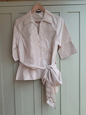Stylish, Gold, Embroidered Blouse with Elegant Gold Sash/Belt by Coast. Size 14  - Image 1 of 4