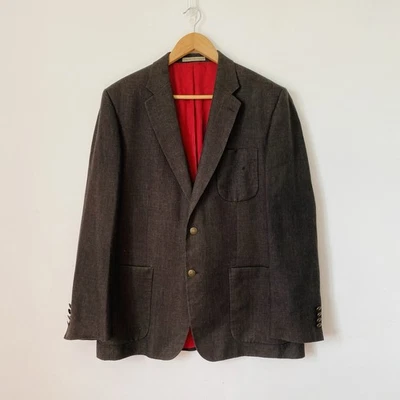 Magee 1866 Linen Cotton Blazer Jacket Brown 42R Red Lining Smart Casual Ireland - Image 1 of 4