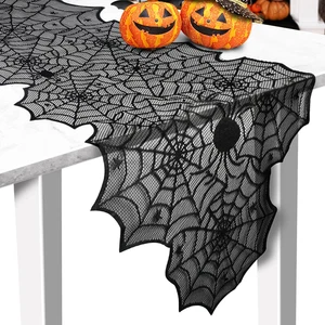 Black Lace Spider Web Table Runner for Halloween Decor 18x72 Inch - Picture 1 of 16