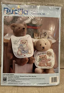 NEW Bucilla Baby Collection God Bless Babies Cross Stitch kit set of 2 Bibs - Picture 1 of 4