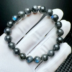 9,2 mm Natürlicher Labradorit Blaulicht Edelstein Runde Perlen Armband AAA - Bild 1 von 6
