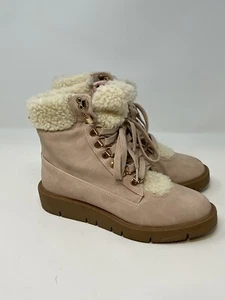 JUST FAB WOMEN'S LIGHT PINK LACE UP FAUX FUR TRIM CERELIA ANKLE BOOTS SIZE 7 - Picture 1 of 8