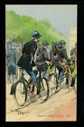 Military Vintage postcard Leroux Hand Colored #1922 French Soldiers on bikes