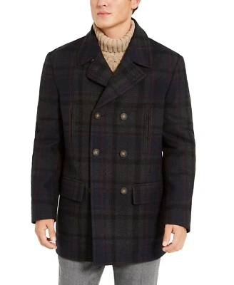 New RALPH LAUREN Wool Blend Naval/Military Pea Coat Quilted Lining Navy Plaid - Image 1 of 4