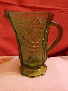 Vintage Anchor Hocking Green Glass Pitcher With Embossed Leaves & Grapes - Picture 1 of 7