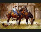Back to the Barn  digital Panel Cotton quilt fabric Horse  36 x 44