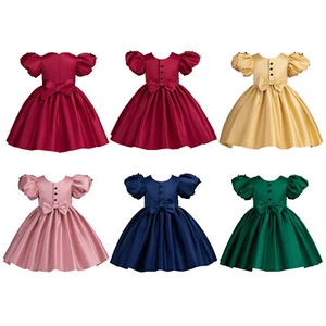 Baby Girls Dress Playful Party Dress Round Collar Tutu Dress Short Puff Sleeves - Picture 1 of 40