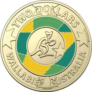 Wallabies 2019 Copa Mundial de Rugby $2 Dos Dólares Raro Wallabys Moneda Australia - CIRC - Imagen 1 de 15