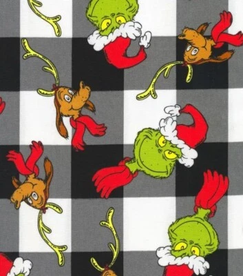 How The Grinch Stole Christmas Buffalo Check Cotton Fabric 1 yard + 30" x 44" - Image 1 of 3