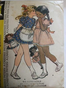 Dress Apron Matching Doll Girls 5 McCalls 3809 Sewing Pattern VTG Cut Carefree - Picture 1 of 5