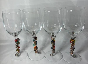 4 Unique Wine Glasses with wire & bead wrapped stems - Picture 1 of 11