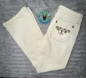 VTG Juniors Sz 11 Cream White Flare Bell Bottom Cream Corduroy Embellished Y2K - Picture 1 of 11