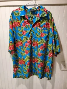 Pacific Herren Strand Papagei Hawaii Shirt Größe 2XL seidig kurzärmelig blau - Bild 1 von 9