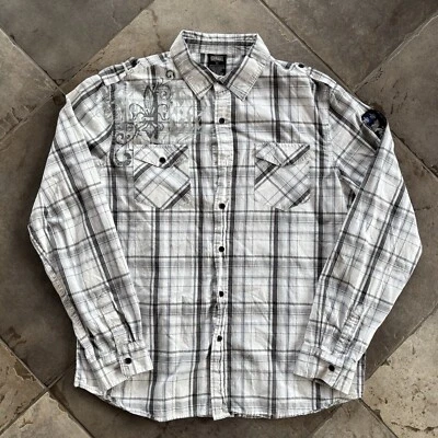 Y2K MMA Elite длинным рукавом рубашка на пуговицах мужской XL гранж крест Cyber Skater - Изображение 1 из 4