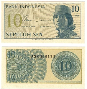 1964 INDONESIA 10 Sen P92 UNC Banknote - Picture 1 of 1
