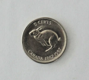 1967 Canada 5 cents; Centennial Nickel; Rabbit; 1867-1967 - Picture 1 of 2