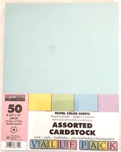 The Paper Company PASTEL Assorted Cardstock VALUE PACK 8.5" x 11" Sheets, 50 pcs - Picture 1 of 4