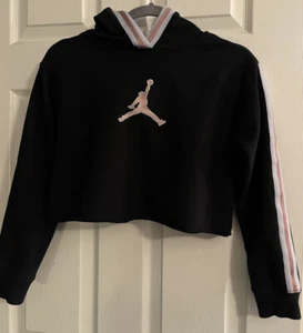 AIR JORDAN Brand Hoodie Sweatshirt Youth Girls Cropped Black Gold Blue Jumpman M - Picture 1 of 5