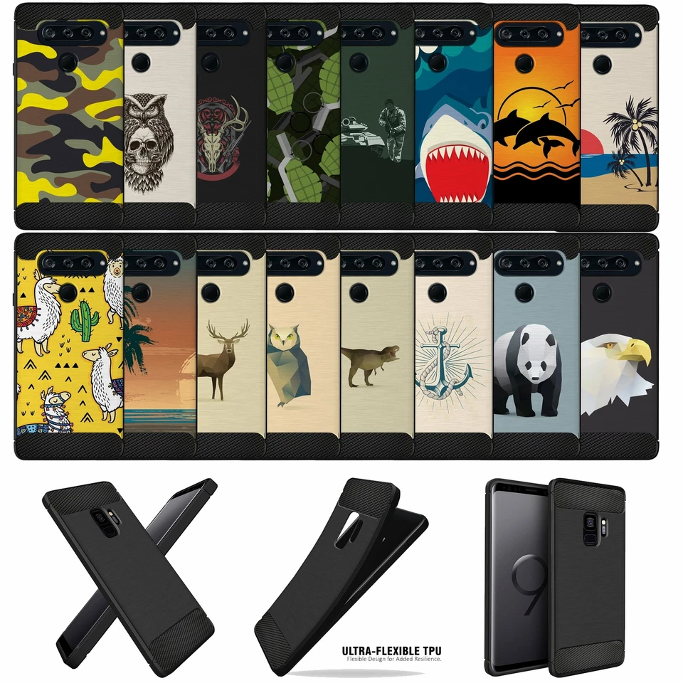 For (LG G8 ThinQ) Unique Art Black TPU Bumper Carbon Fiber Flexible Case - Image 1 of 1