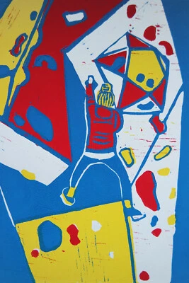 Farblinolschnitt „Bouldern / Klettern“, T. Ehmke, Originaldruck signiert, 2023 - Bild 1 von 4