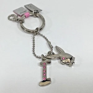 PLAYBOY LETTER { I ) CHROME & PINK DIAMANTE BUNNY HEAD LETTER KEYRING - Picture 1 of 1