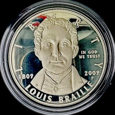 2009 Louis Braille Bicentennial Proof Silver Dollar With Box & COA - Image 1 of 4