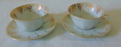 DUO TASSES A THE DEJEUNER  PORCELAINE LIMOGES DECOR DORURES  - Photo 1/4