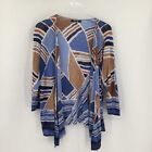 NIC + ZOE blue abstract cardigan sweater blue brown Plus linen 1X