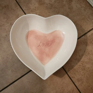 RARE Pottery Barn Watercolor Heart Shaped Serving Candy Bowl Valentines Pink - Picture 1 of 6