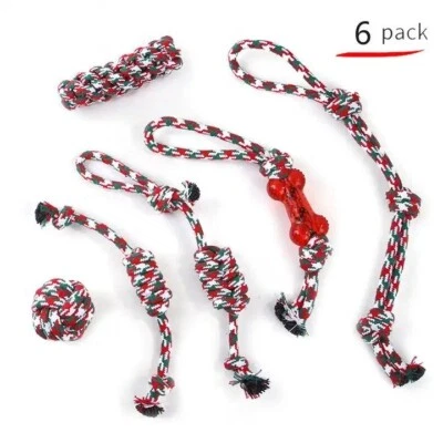 Christmas Dog Rope Toys Heavy Duty Dogs Large Puppy Aggressive Teething 6 Pack - Image 1 of 4