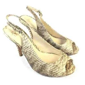 $300 Joan & David Almonte Leather Slingback Sandals Size 6 Snakeskin Print Heels - Picture 1 of 10