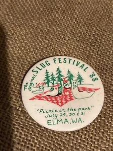 1988 Slug Festival pinback, Elma, Washington - Picture 1 of 2