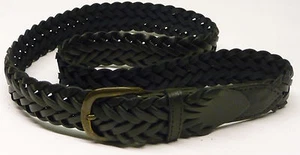 LEATHER BELT LADIES VERY STYLISH PLAITED BLACK - METAL BUCKLE 32-36 ACCESSORIES - Picture 1 of 4