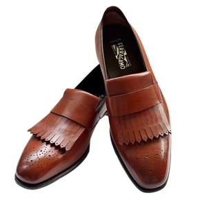 Ferragamo Tramezza Quaste Brogue Halbschuhe 9 EE 42 Herren Braun Leder Elegant Schuhe - Bild 1 von 10