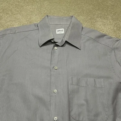 Camisa de vestir con botones Armani Collezioni para hombre 15,5 39 gris a rayas Foto 1 de 4