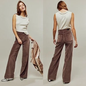 Free People DL1961 Womens Sz 32 Hepburn Brown Velvet Wide-Leg Highrise Jeans NEW - Picture 1 of 13